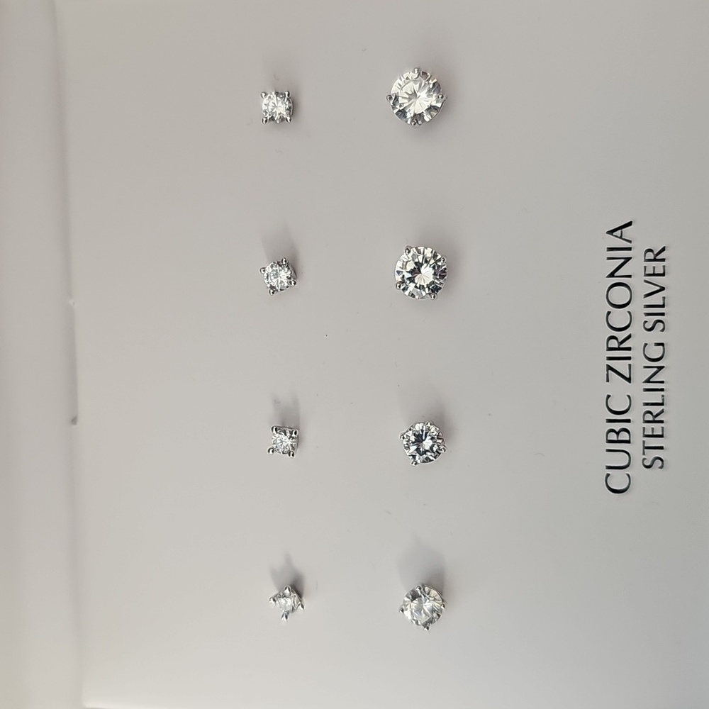 NEW Giani Bernini Earrings Sterling Silver Cubic Zirconia 4 Pairs Studs